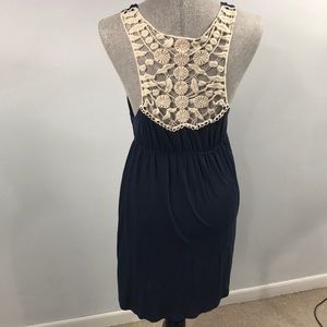Navy and cream white crotchet dress. XL.